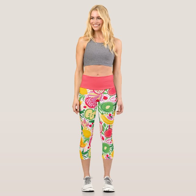 Leggings Capri Motif d'été de l'aquarelle de fruits tropicaux (Recto)