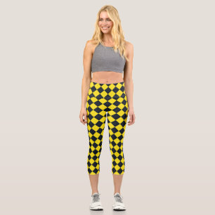 Leggings Capri Motif diamant à carreaux jaune noir