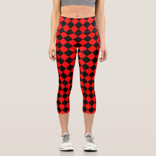 Leggings Capri Motif diamant à carreaux rouge et noir