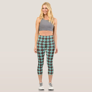 Leggings Capri Motif diamant Brown Turquoise Checker