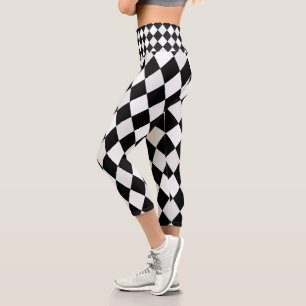 Leggings Capri Motif diamant en harlequin noir et blanc