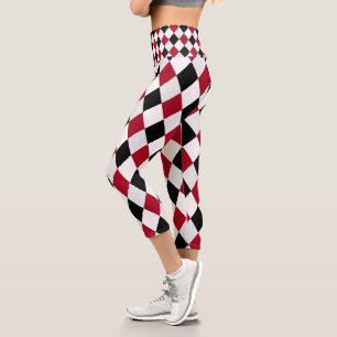 Leggings Capri Motif diamant en harlequin noir et rouge