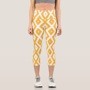 Leggings Capri Motif diamant jaune et blanc soleil