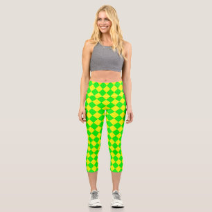 Leggings Capri Motif diamant jaune-vert Checker
