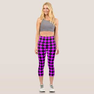Leggings Capri Motif Diamond de damier noir violet