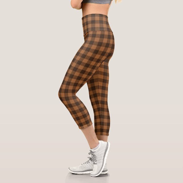 Leggings Capri Motif d'impression Cosy Brown Plaid Buffalo (Gauche)