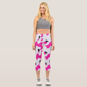 Leggings Capri Motif d'impression de vache rose et noire