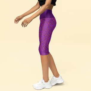 Leggings Capri Motif Empreinte de léopard violet orange femmes