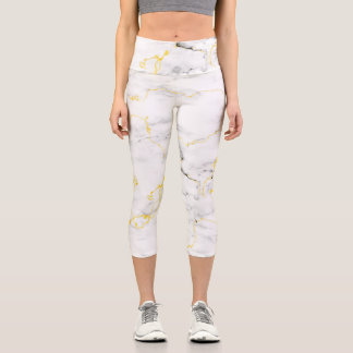 Leggings Capri Motif en marbre blanc gris doré