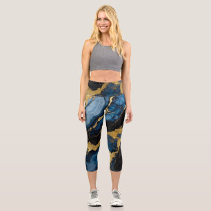 Leggings Capri Motif en marbre bleu avec or