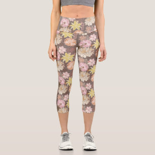 Leggings Capri Motif floral asphaltique bohème rustique