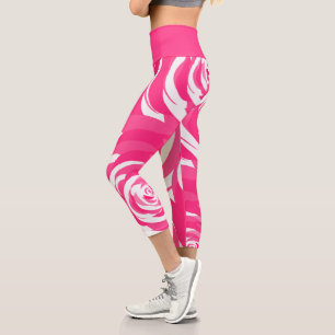 Leggings Capri Motif floral blanc rose rose Cool