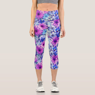 Leggings Capri Motif Floral bleu magenta rose