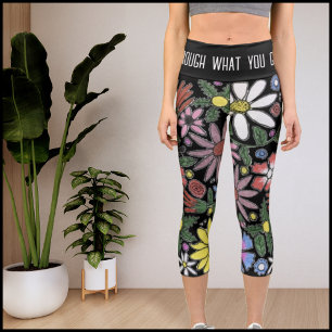 Leggings Capri Motif floral Citation Inspirante Moderne Blanc