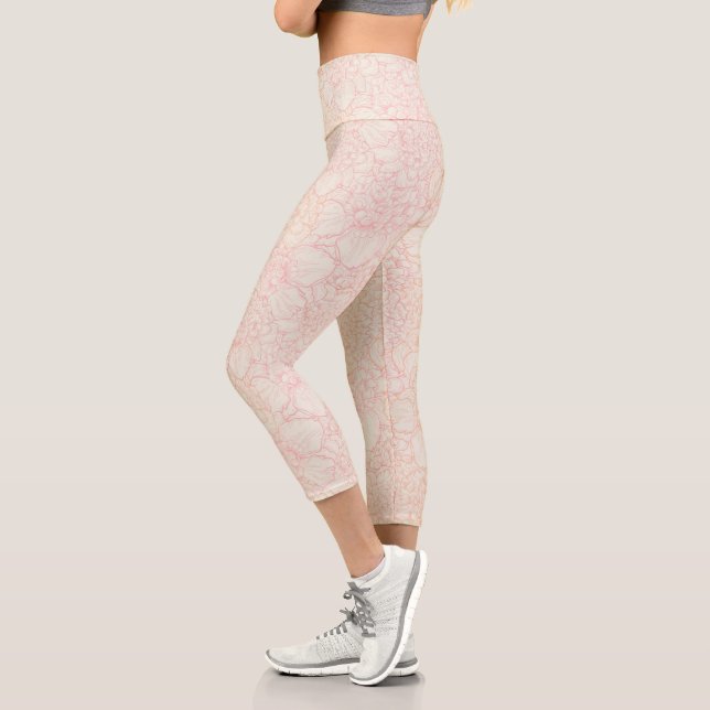Leggings Capri Motif floral de pivoine rose (Gauche)