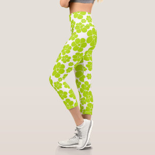 Leggings Capri Motif floral en vert citron et blanc