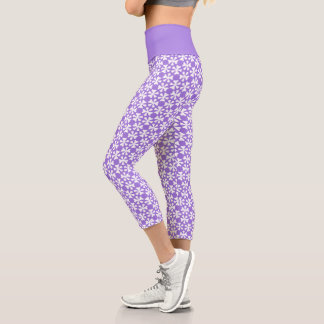 Leggings Capri Motif floral géométrique moderne violet et blanc