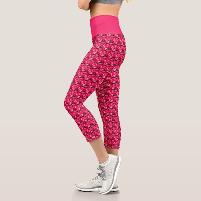 Leggings Capri Motif floral rose Poinsettia (Gauche)