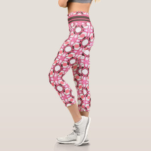 Leggings Capri Motif géométrique Abstrait Cercle blanc rose