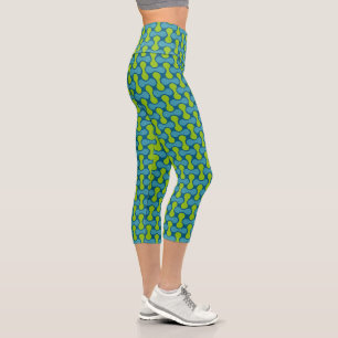 Leggings Capri Motif géométrique Abstrait rétro en bleu et vert