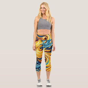 Leggings Capri Motif géométrique de glace de feu jaune