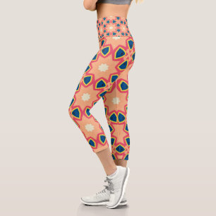 Leggings Capri Motif Géométrique Rétro Pêche Bleu Rose