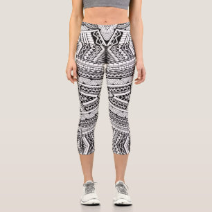 Leggings Capri Motif géométrique tribal noir et blanc chic