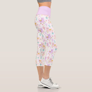 Leggings Capri Motif Lama Alpaca Rose Et Violet Mignon