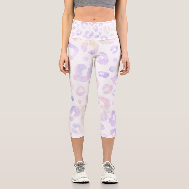 Leggings Capri Motif Léopard moderne blanc métallique (Recto)