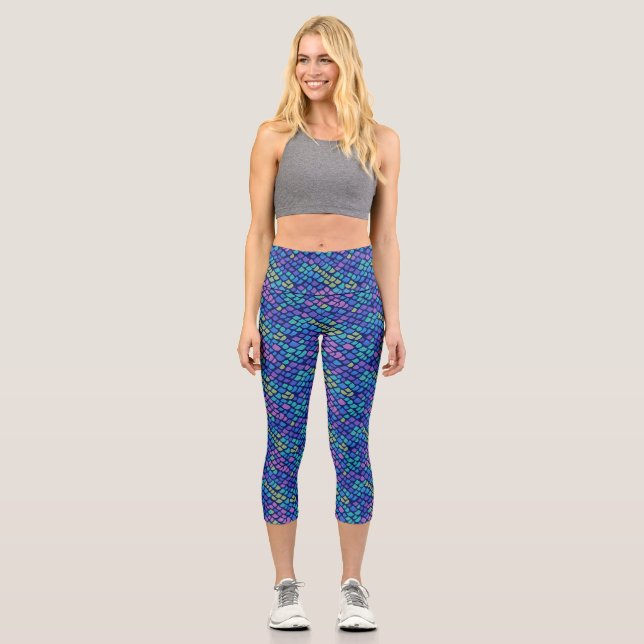 Leggings Capri Motif migre sirène échelles bleu (Recto)