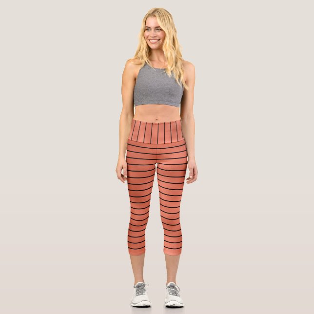 Leggings Capri Motif moderne élégant en cuivre noir rayures (Recto)