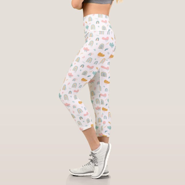 Leggings Capri Motif nuage Rainbow et pluie amusant (Gauche)