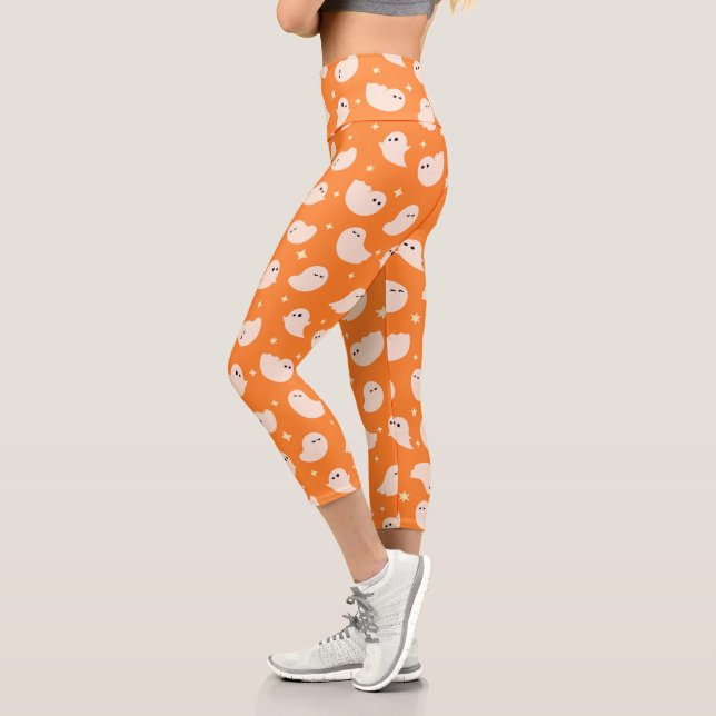 Leggings Capri Motif Orange Ghost Doodle (Gauche)