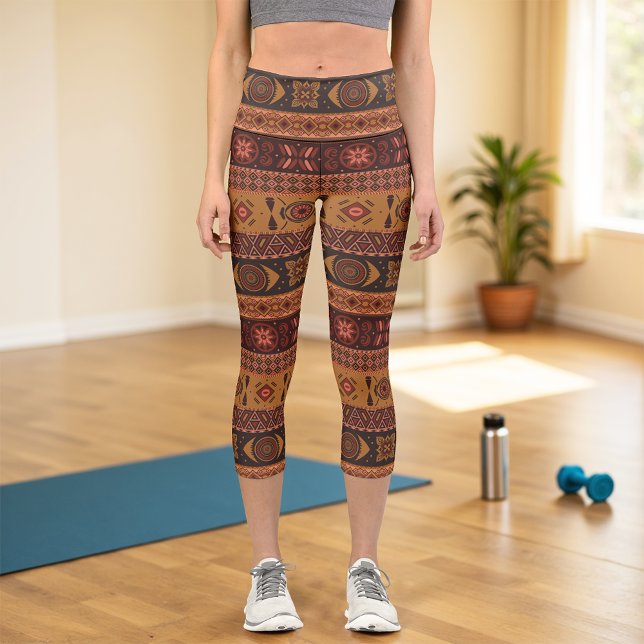 Leggings Capri Motif ornemental tribal de terre cuite moderne (Créateur téléchargé)