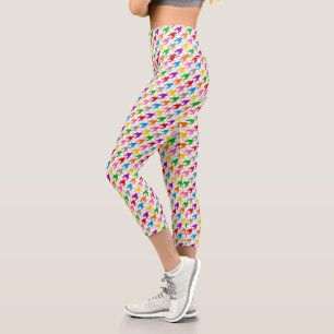 Leggings Capri Motif pied-de-poule coloré blanc