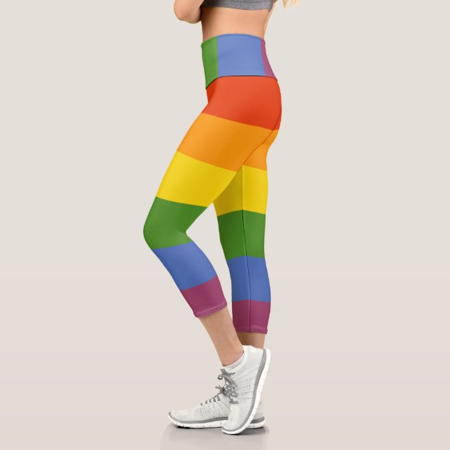 Leggings Capri Motif rayé arc-en-ciel coloré (Gauche)