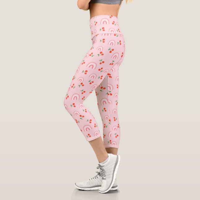 Leggings Capri Motif rose arc-en-ciel cerise (Gauche)