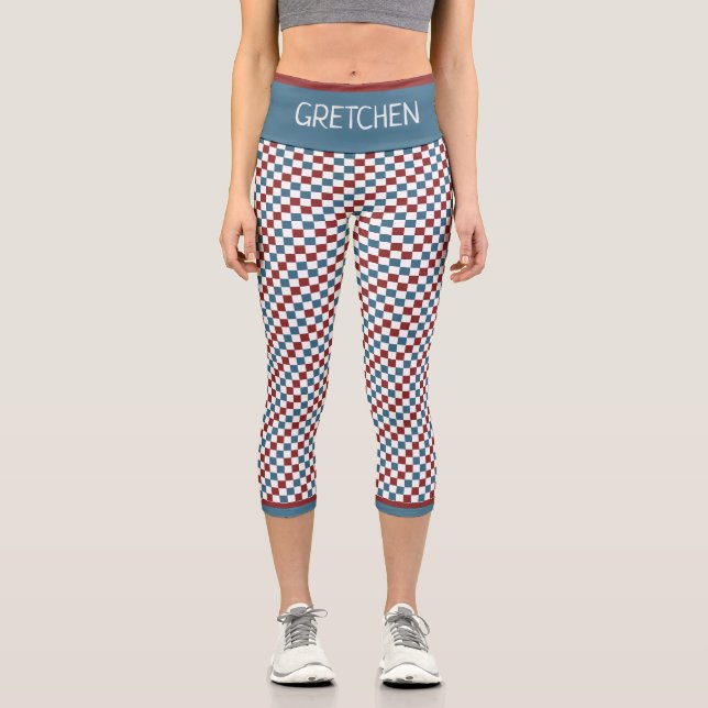 Leggings Capri Motif rouge blanc et bleu personnalisé (Recto)