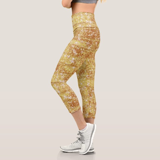 Leggings Capri Motif Sparkly Gold Parties scintillant Chic Textur (Gauche)