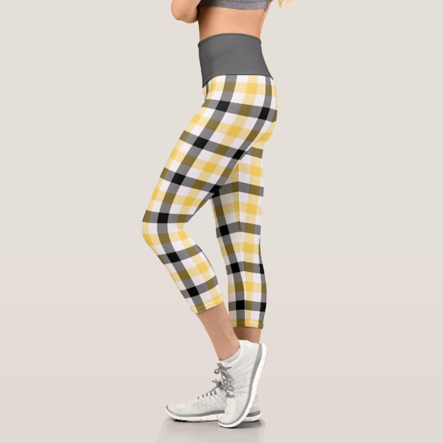 Leggings Capri Motif Tartan jaune moderne (Gauche)