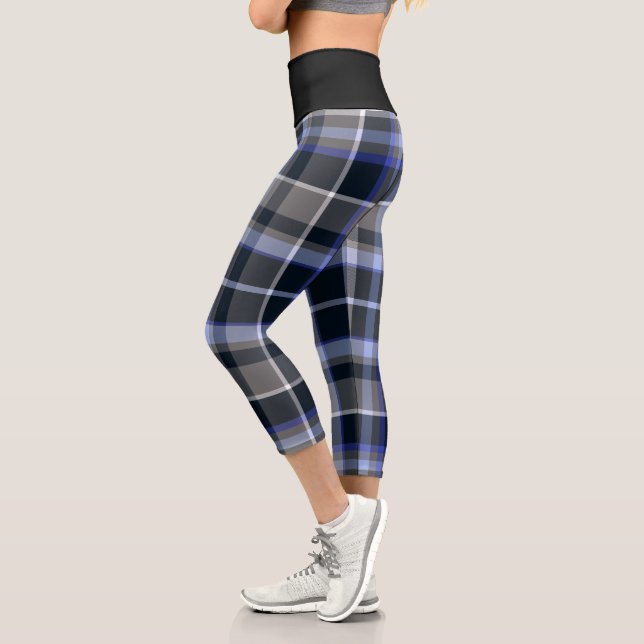 Leggings Capri Motif Tartan noir gris bleu (Gauche)