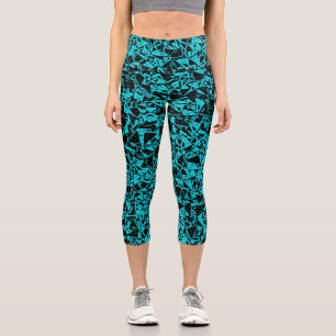 Leggings Capri Motif Triangle Noir Sarcelle