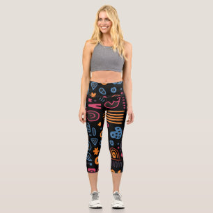 Leggings Capri Motif tribal abstrait néon géométrique noir