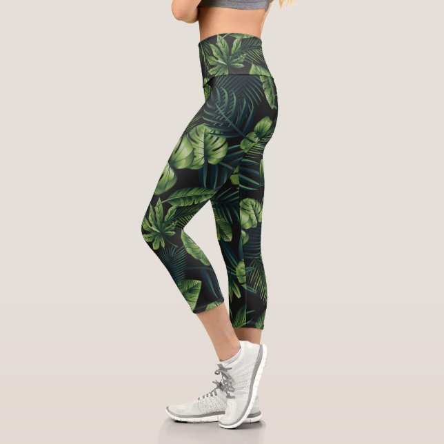 Leggings Capri Motif Tropical Noir (Gauche)
