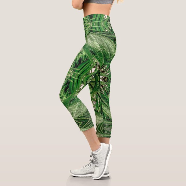 Leggings Capri Motif Verts et Gouttes de Pluie (Gauche)