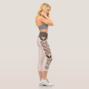 Leggings Capri Motif Yoga géométrique moderne Brown beige