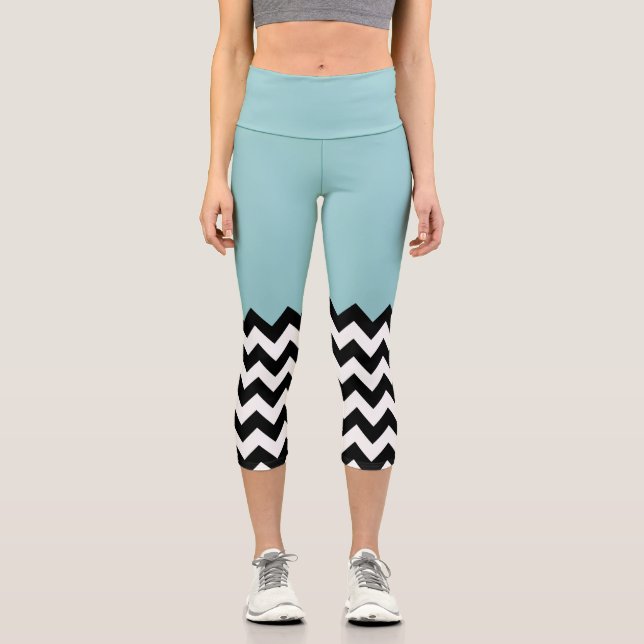 Leggings Capri Motif Zigzag noir et blanc, Chevron, Bleu (Recto)