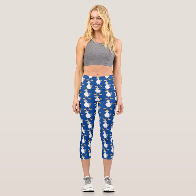 Leggings Capri Mouette drôle avec frites dessin animé (Recto)