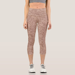 Leggings Capri Mousse mocha silhouettes florales monochrome brun