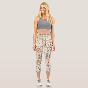Leggings Capri Mughal Floral Paisley : Ethnic Digital Elegance.